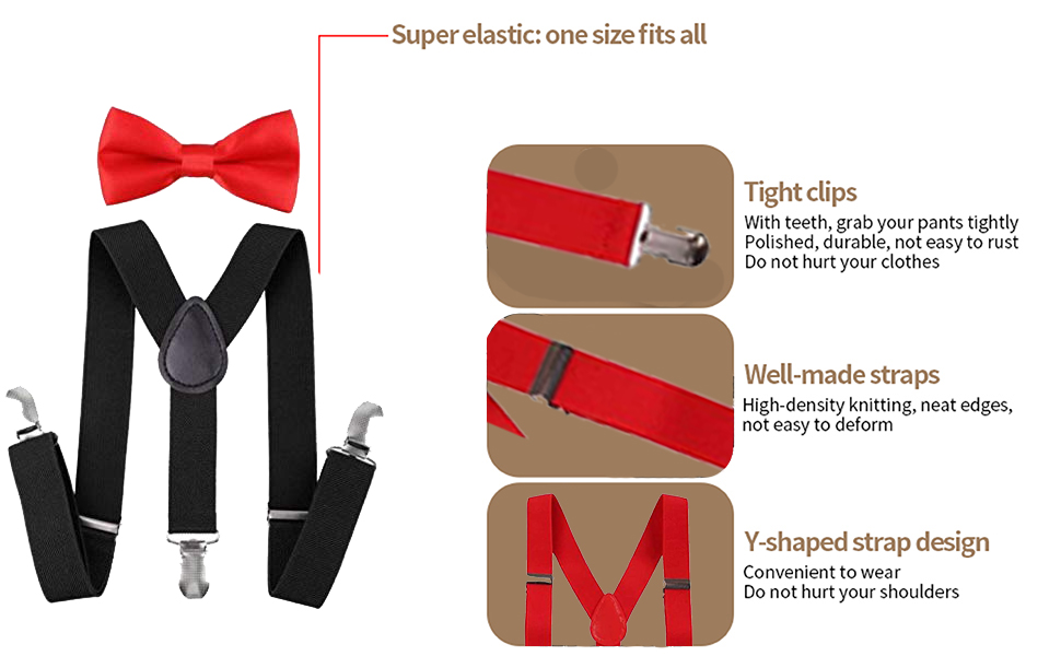 Unisex Kids Adjustable Elastic Y Back Suspender&Bowtie